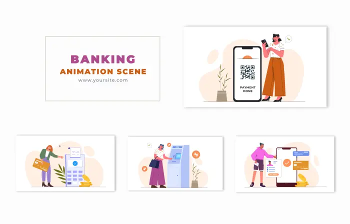 Modern Digital Banking Flat Character Animation Scene